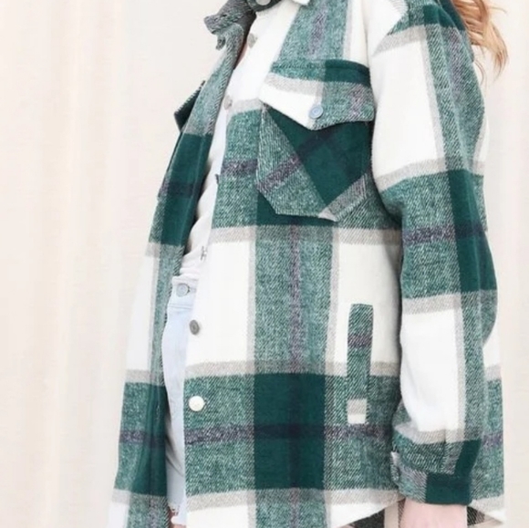 Plaid Button Down Shacket, 3X - Picture 2 of 6